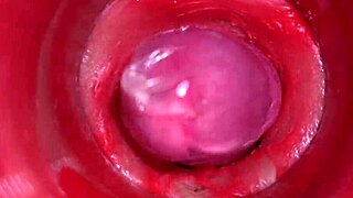 Camera films powerful cum flooding oiled pussy internals