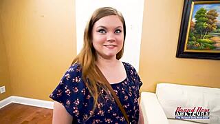 Lauren's petite frame sucks cock hard before group bangs her busty holes with jizz