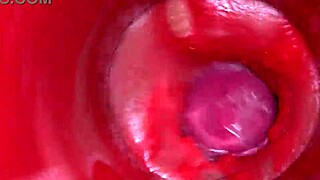 Camera films powerful cum flooding oiled pussy internals