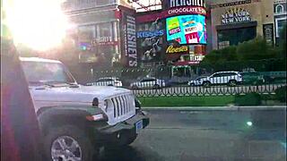 petite amateur couple gives road head blowjob on big cock las vegas boulevard pov