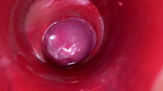 Camera films powerful cum flooding oiled pussy internals