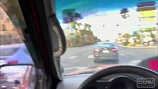 petite amateur couple gives road head blowjob on big cock las vegas boulevard pov