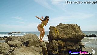 latina cj sparxx strips big tits pussy naked on beach outdoor