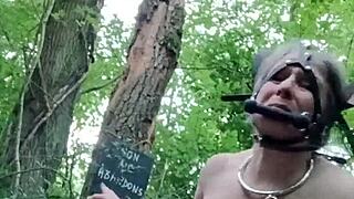 french ponygirl slave bound in forest for outdoor humiliation and rough doggystyle