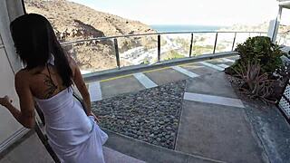 public rooftop fun part 1 petite slut bent over balcony doggystyle interracial 😏🏢👣