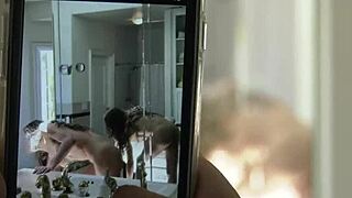 your busty shemale stepmom catches you stroking to her thick cock and ass