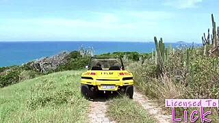 Tarra White Submissively Licks Big Ass Pussy on Public Beach