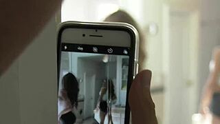 your busty shemale stepmom catches you stroking to her thick cock and ass