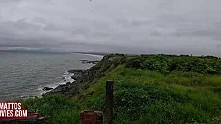 african beach cuckold wife anne gets hairy pussy creampied in wet outdoor orgy surprise