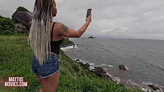 african beach cuckold wife anne gets hairy pussy creampied in wet outdoor orgy surprise