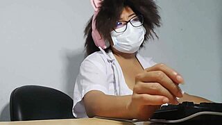 Whoa, this beautiful latina student in uniform flashes her natural tits while excitedly singing homework vibes 📚😍👗