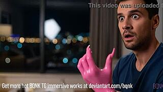 husband turned latex wife in tight bondage with pink stuff fetish