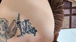 Blonde tattooed bombshell takes deep anal creampie from bbc in lingerie