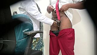 doctor flashes handjob on patient's throbbing cock exam