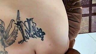 Blonde tattooed bombshell takes deep anal creampie from bbc in lingerie