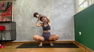 Curvy gym babe poses yoga stretches flashing huge ass and tits first time