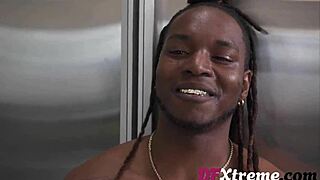 Petite Coco Lovelock gags on monster black cock hungrily