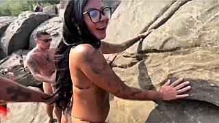 fucking these beach nudist hotties with everyone watching