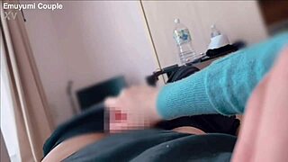 horny japanese office lady gives thick handjob then rides huge cock to massive creampie