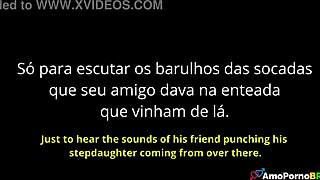 meu coração acelerou vendo o padrasto oferecer minha buceta doce pro melhor amigo dele