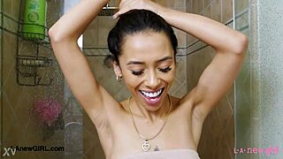 asian teen model strips for steamy shower after photoshoot uh...