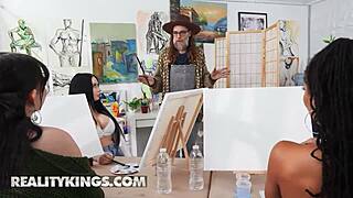 Naughty Kira Noir rides that model cock while classmates watch