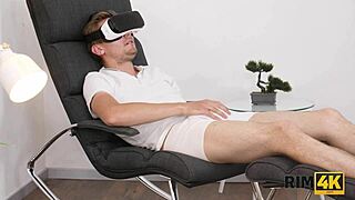 Rim4k Girl Spots Man Jerking To VR Porn And Delivers Ass Licking Blowjob Facial Instead
