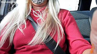 Blonde Milf Flashes Pussy in Mall Car