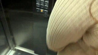 we get caught fucking hard in elevator with hot neighbor after quick panty lick