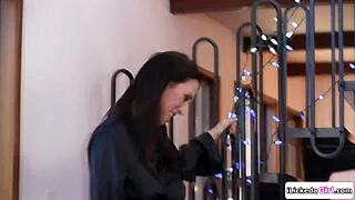 the milf seduces her petite teen stepdaughter fingering her hairy pussy before licking it deep