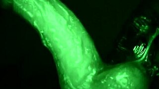 she slips on latex gloves for that sticky slimy solo handjob with dildo toy