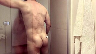 curvy latina milf's huge natural tits shake in backstage shower fuck