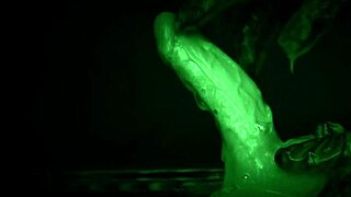 she slips on latex gloves for that sticky slimy solo handjob with dildo toy