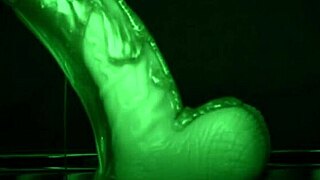 she slips on latex gloves for that sticky slimy solo handjob with dildo toy