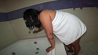 Wanna see this hairy babe fist herself in the motel tub then smoke it up? Hot POV action.