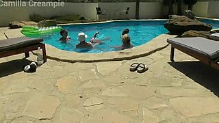 wanna join this huge tit milf orgy by the pool bareback pounding big cocks everywhere??