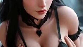 Green-eyed goth succubus in black lingerie slurps monster cock sloppy deep!