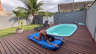 leaked 18-year-old's steamy pool romp with two eager guys
