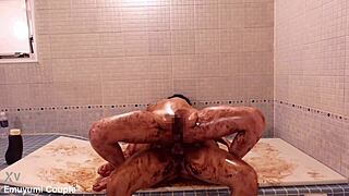 Valentine's chocolate wife shakes hips wildly to orgasm overload