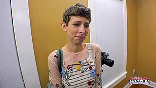 short-haired brunette unity takes brutal mouth and pussy pounding before swallowing hot cum