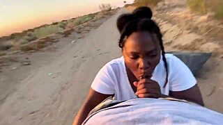 Pulled Over for Bent-Over Ebony Fuck with Outdoor Cumshot