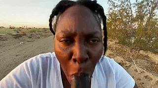 Pulled Over for Bent-Over Ebony Fuck with Outdoor Cumshot