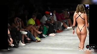 check out this swim suit runway in black tape that's all about that ass