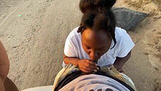 Pulled Over for Bent-Over Ebony Fuck with Outdoor Cumshot