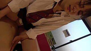 uncensored japanese 18yo beauty gets shaved pussy creampie uniform