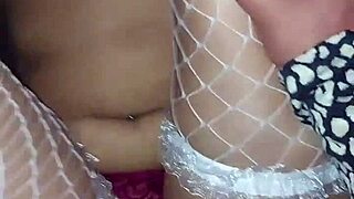 skinny latina otaku in fishnets bent over for creampie doggy quickie