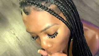 slim ebony chokes on bbc for cum facial 💦😈