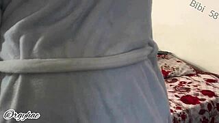 this seductive milf teases her lover's cock with shaved pussy in bed