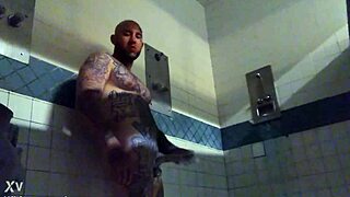 Prison dude jerks massive tattooed cock to wet solo cum