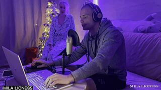 StepSon Slams Wet StepMom Pussy During Game Stream Interference!